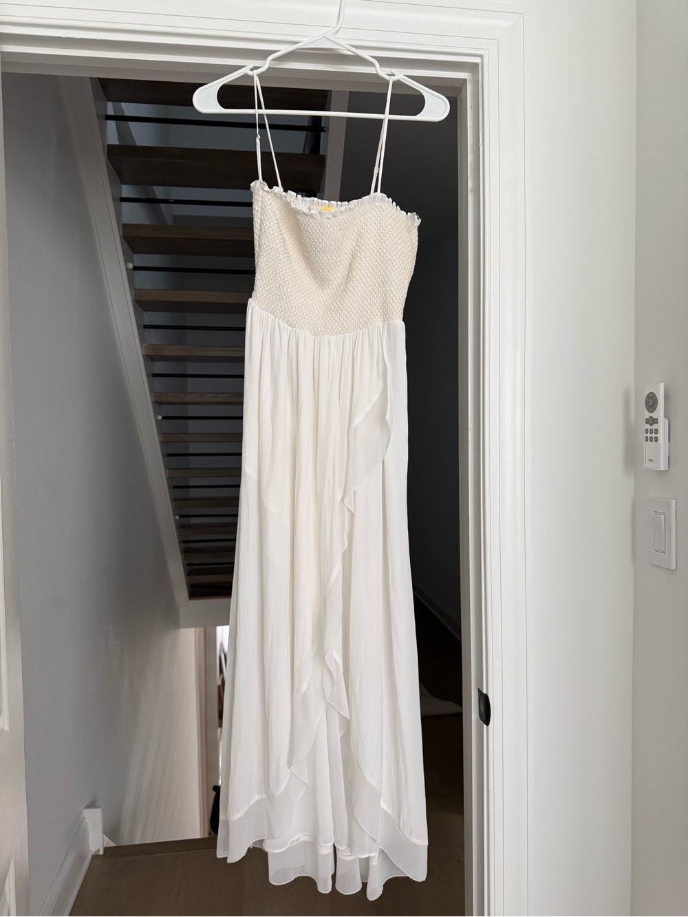 Ramy Brook White Cream Smocked Bodice Midi Dress